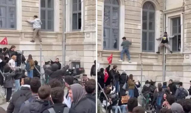 Güvenlik bina kapılarını kilitledi, öğrenciler eylem için camlardan çıktı